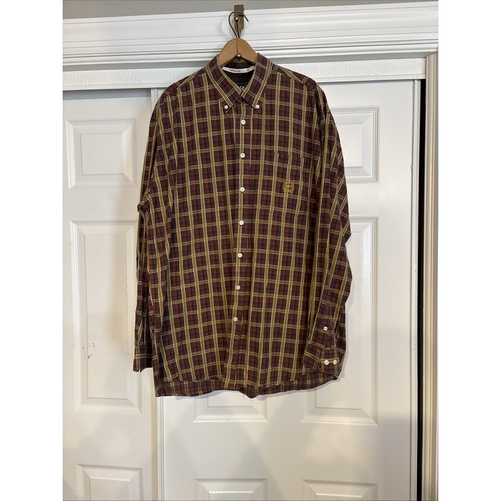 CINCH Brown Yellow Plaid Long Sleeve Cotton 1 Pocket Button Shirt Men's Large XL